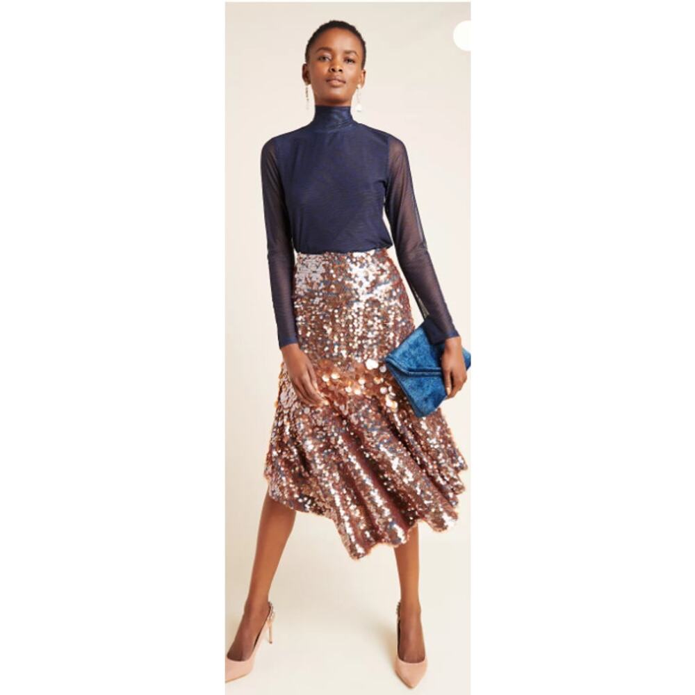 NWT Anthropologie Dhruv Kapoor Leonita Sequin Asymmetrical Skirt Size 0 - Picture 1 of 11